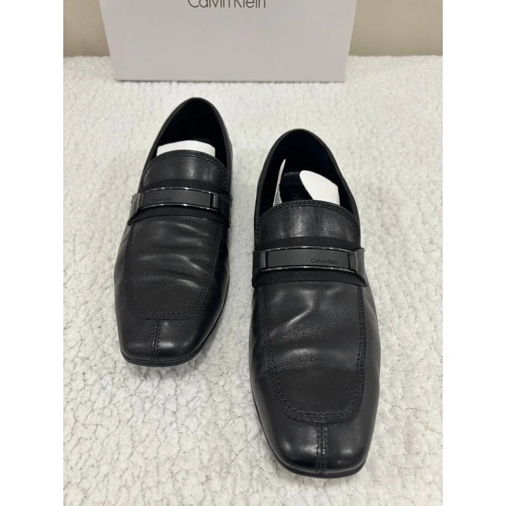 Calvin‎ Klein 10M Black Sean Dress Calf Loafers Mens Casual Preppy Shoes